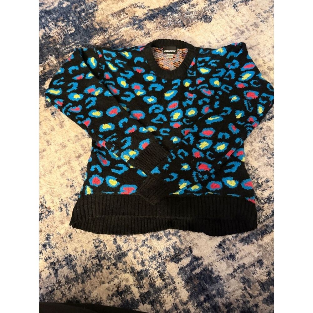 Joe Boxer Black Sweater with Blue, Yellow & Red Leopard Spots